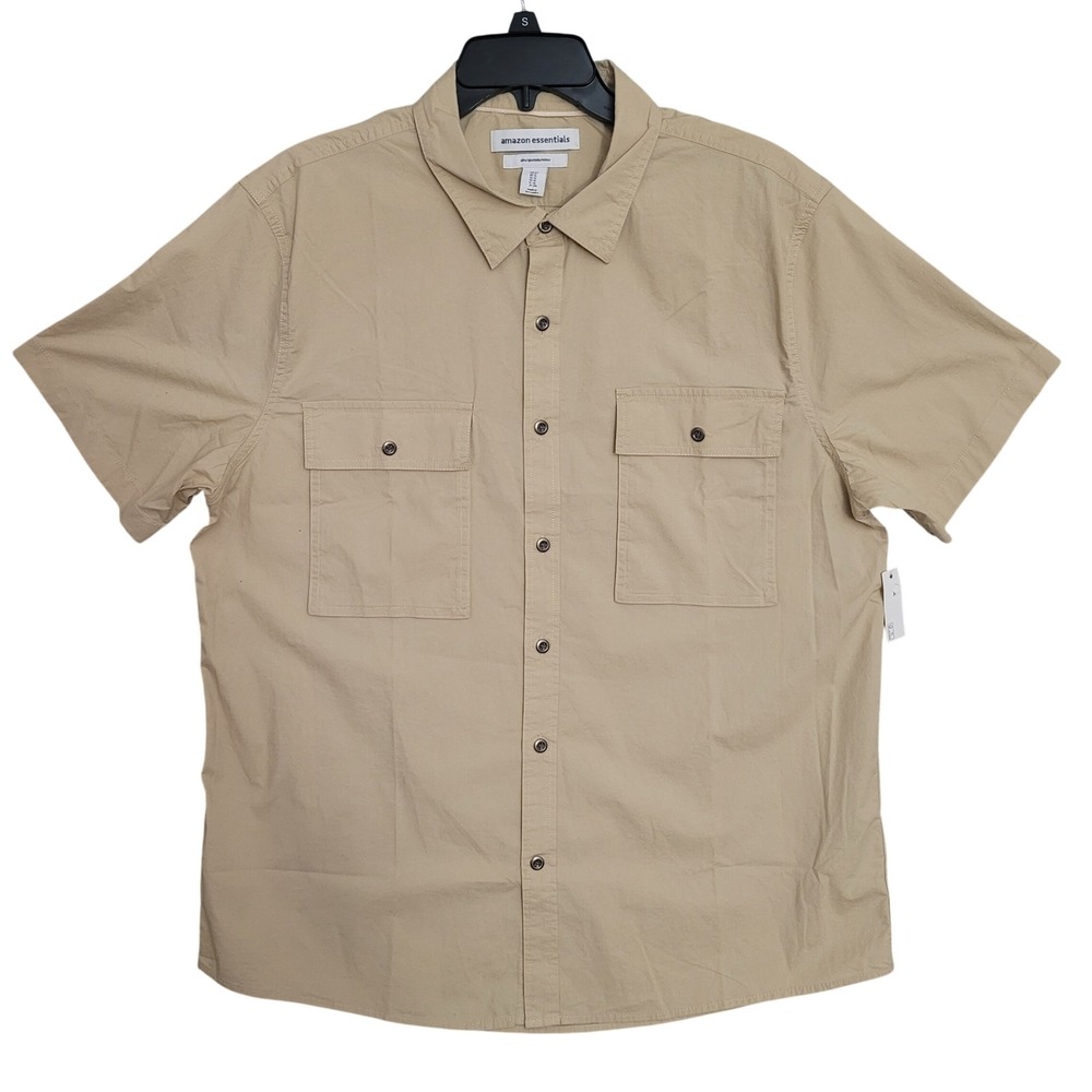 Amazon Essentials Mens XL Slim Fit‎ Short Sleeve Button Down Khaki Tan